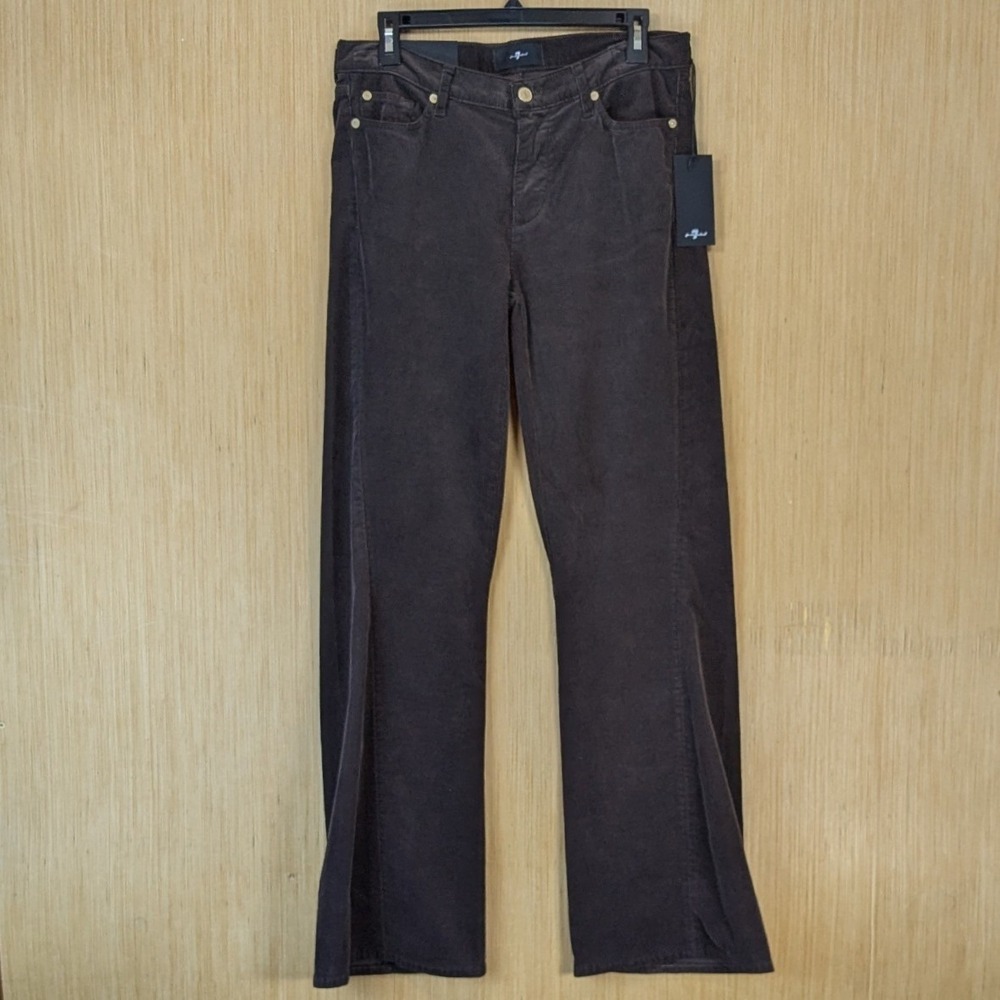 7 For All Mankind Dojo Tailorless Chocolate Brown Flare Corduroy Pants 30 NWT
